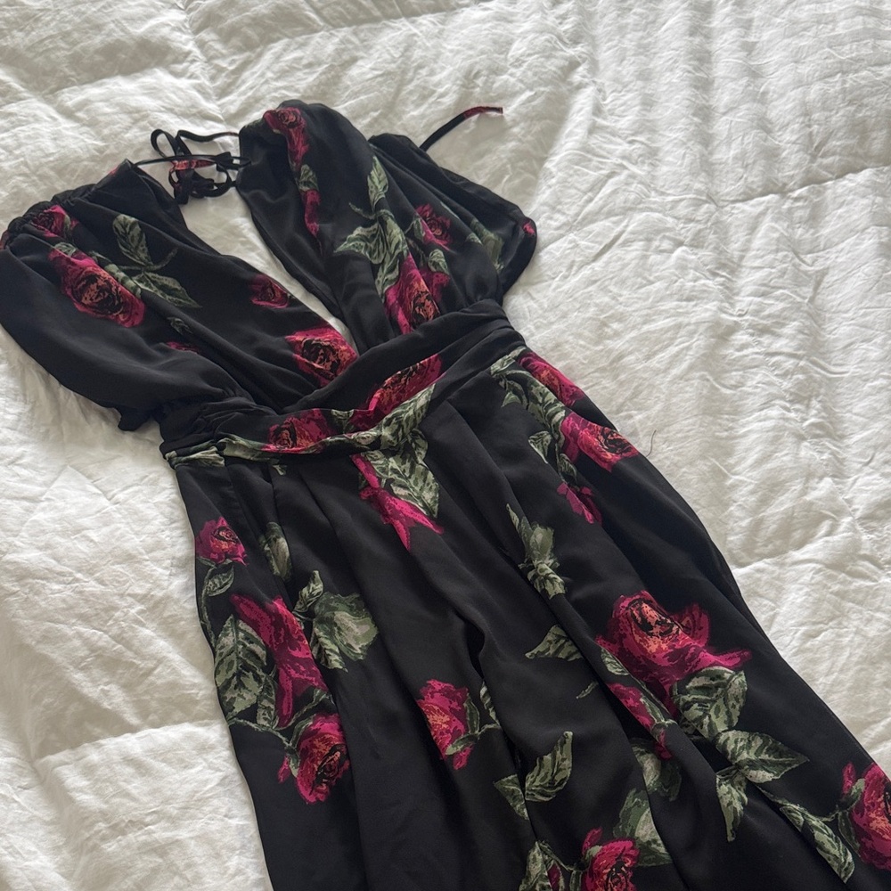 Vici Black Jumpsuit with Pink Floral Design